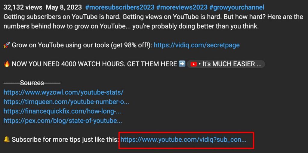 Subscribe links in descriptions and pinned comments